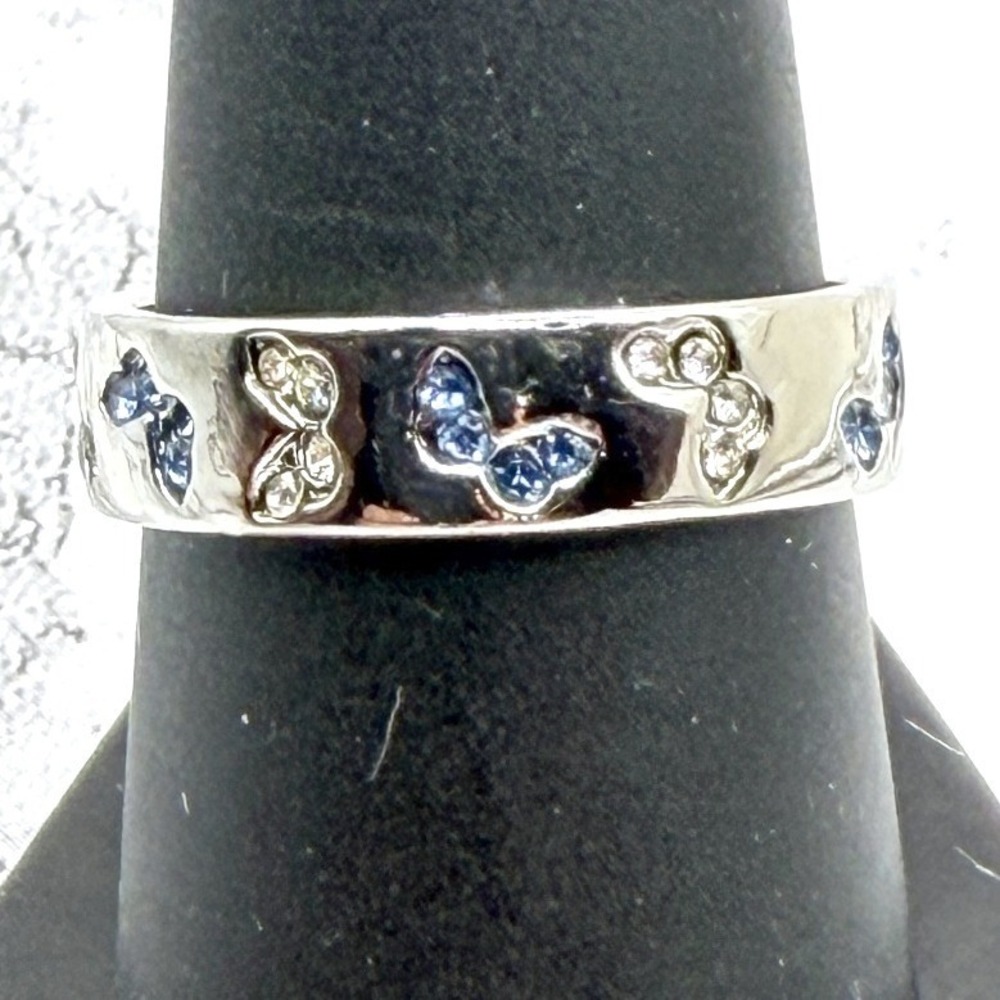 New Stainless Steel Butterfly Eternity Ring Blue White Rhinestones Size 9